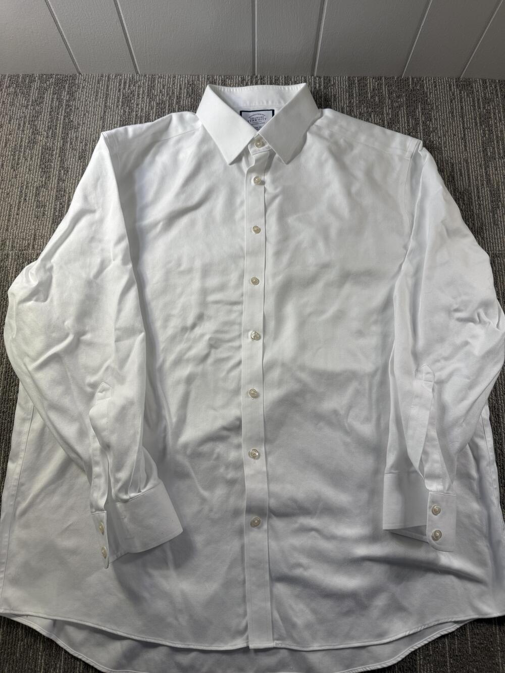 Charles Tyrwhitt Dress Shirt Mens 18 34/35 White Herringbone Classic Non Iron LS